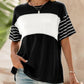 👚 50% DE RÉDUCTION 🌈 Haut décontracté à manches courtes pour femme – Col rond, rayures & patchwork de couleurs – Tissu doux, léger & look original – parfait pour le printemps, l’été ou un style casual unique ✨