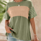 👚 50% DE RÉDUCTION 🌈 Haut décontracté à manches courtes pour femme – Col rond, rayures & patchwork de couleurs – Tissu doux, léger & look original – parfait pour le printemps, l’été ou un style casual unique ✨