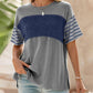 👚 50% DE RÉDUCTION 🌈 Haut décontracté à manches courtes pour femme – Col rond, rayures & patchwork de couleurs – Tissu doux, léger & look original – parfait pour le printemps, l’été ou un style casual unique ✨