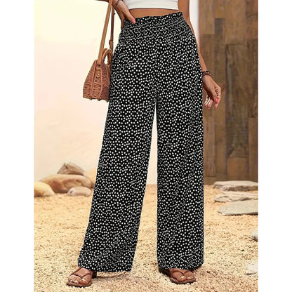 👖 50% DE RÉDUCTION! ✨ Pantalon Large Taille Haute à Smocks pour Femme – Coupe Fluide, Tissu Léger & Style Élégant 🌸