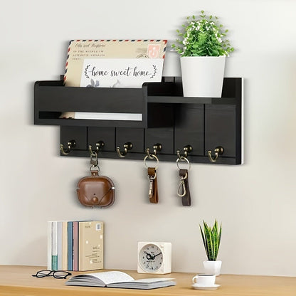 📬 50% DE RÉDUCTION! 🏠 Porte-Courrier & Clés Mural avec Étagère – Bois, 30×12×7,8 cm – Noir/Naturel – Idéal pour organiser entrée, courrier et clés ✨