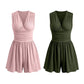 👗 50 % DE RÉDUCTION 🌸 Combinaison courte V-neck taille pinces – Sans manches, taille plissée – Doux, respirant & flatteuse pour les journées ensoleillées 🦋