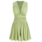 👗 50 % DE RÉDUCTION 🌸 Combinaison courte V-neck taille pinces – Sans manches, taille plissée – Doux, respirant & flatteuse pour les journées ensoleillées 🦋