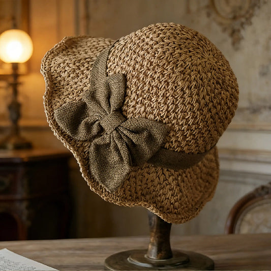 🧢 50% DE RÉDUCTION! 🔥 Chapeau de Soleil Élégant en Paille Tressée avec Nœud – Léger, Respirant & Parfait Pour La Plage & Les Voyages 👒