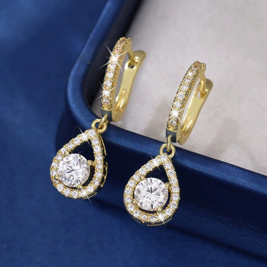 💎 50% DE RÉDUCTION! ✨ Boucles d'Oreilles Créoles Goutte – Zircon Éclatant, Sertissage Pavé, Fini Or ou Argent Pour Une Élégance Intemporelle 🎀