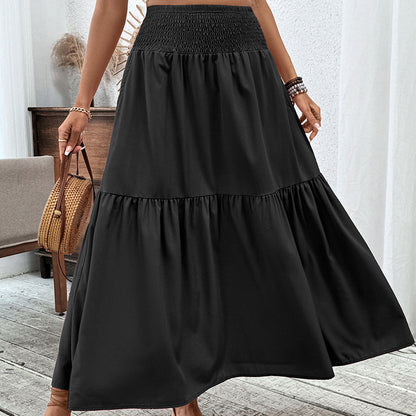 👗 50% DE RÉDUCTION 🌸 Jupe longue évasée à taille haute et smocks pour femme – Élastique & fluide – Parfaite pour l’été, la plage ou un look romantique – confortable et facile à porter ☀️