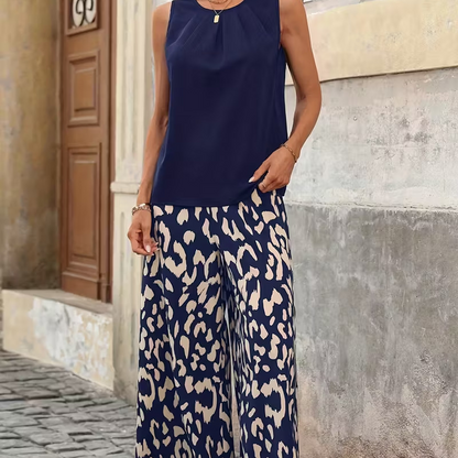 👗 50% DE RÉDUCTION 🌞 Ensemble chemisier français & pantalon ample – Col rond élégant & plis fluides – Look chic et intemporel – parfait pour le printemps, l’été ou le bureau – léger et confortable 💐✨