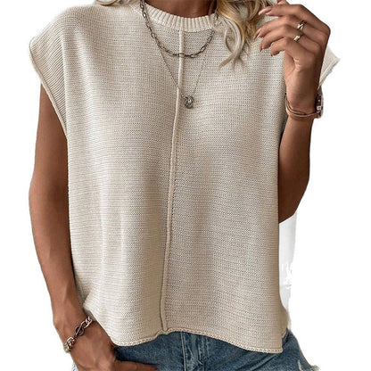👚 50% DE RÉDUCTION! 🌸 Haut en Maille Sans Manches à Col Rond pour Femme – Respirant, Léger & Parfait Pour Un Look Décontracté ☀️
