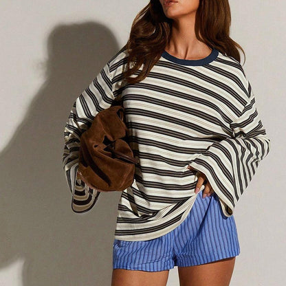 👚 50% DE RÉDUCTION! 🔥 Top Rayé Oversize Casual pour Femme – Tendance, Tissu Léger & Parfait Pour Un Look Décontracté Au Quotidien 🌸