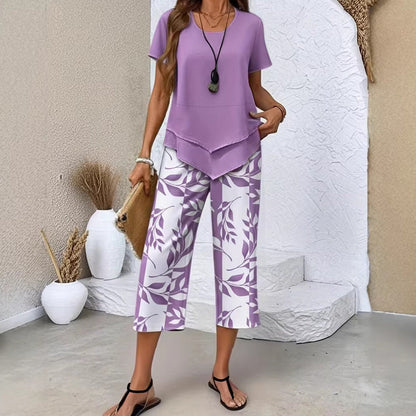 👚 53% DE RÉDUCTION! 🌸 Ensemble Décontracté – Haut Long Superposé à Col Rond & Pantalon à Jambes Larges, Look Fluide, Tissu Doux & Parfait Pour Le Quotidien 💃