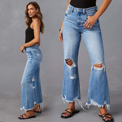 👖 50% DE RÉDUCTION! ✨ Jean Femme Déchiré Évasé – Taille Haute, Coupe Cropped & Style Rétro Pour Un Look Tendance 🕶️