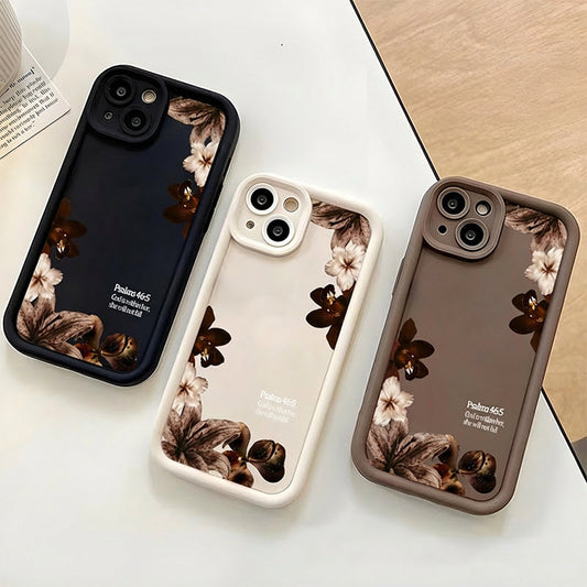 🌸 Coque Silicone Orchidée Vintage & Croix – Verset Biblique, Protection Anti-Choc & Design Fidèle pour iPhone 🙏