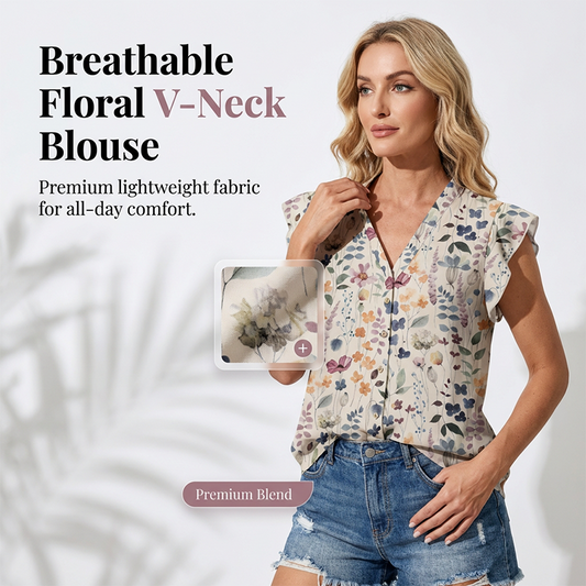 👚 50% DE RÉDUCTION 🌸 Blouse boutonnée à imprimé floral et col en V pour femme – Tissu léger & coupe fluide – Parfaite pour le bureau, les brunchs ou les journées chaudes – esprit romantique et décontracté ✨