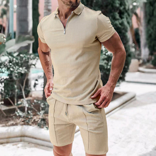 👕 50% de réduction ☀️ Ensemble deux pièces décontracté d'été pour hommes – T-shirt col à revers & short – Léger, respirant & parfait pour les journées chaudes 🩳