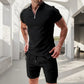 👕 50% de réduction ☀️ Ensemble deux pièces décontracté d'été pour hommes – T-shirt col à revers & short – Léger, respirant & parfait pour les journées chaudes 🩳