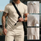 👕 50% de réduction ☀️ Ensemble deux pièces décontracté d'été pour hommes – T-shirt col à revers & short – Léger, respirant & parfait pour les journées chaudes 🩳