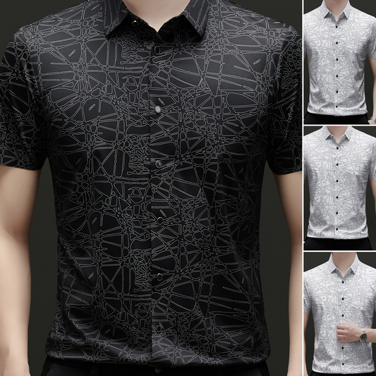 👔 50% DE RÉDUCTION! 🎨 Chemise à Col & Manches Courtes pour Homme – Motif Géométrique Abstrait Chic, Tissu Léger & Parfaite Pour Un Look Décontracté 💼