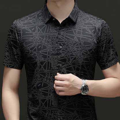 👔 50% DE RÉDUCTION! 🎨 Chemise à Col & Manches Courtes pour Homme – Motif Géométrique Abstrait Chic, Tissu Léger & Parfaite Pour Un Look Décontracté 💼