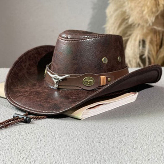 🤠 50% DE RÉDUCTION! 🌵 Chapeau de Cowboy Vintage à Large Bord & Lanière – PU résistant, taille unique ajustable & style western – Parfait pour festivals, plage & look tendance ☀️
