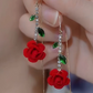 🌹 50% DE RÉDUCTION! ✨ Boucles d'Oreilles Rose Rouge avec Tige en Cristal – Style Threader, Micro-Incrustation & Design Élégant Pour Un Look Romantique 💎