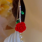 🌹 50% DE RÉDUCTION! ✨ Boucles d'Oreilles Rose Rouge avec Tige en Cristal – Style Threader, Micro-Incrustation & Design Élégant Pour Un Look Romantique 💎