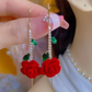 🌹 50% DE RÉDUCTION! ✨ Boucles d'Oreilles Rose Rouge avec Tige en Cristal – Style Threader, Micro-Incrustation & Design Élégant Pour Un Look Romantique 💎