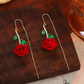 🌹 50% DE RÉDUCTION! ✨ Boucles d'Oreilles Rose Rouge avec Tige en Cristal – Style Threader, Micro-Incrustation & Design Élégant Pour Un Look Romantique 💎