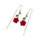 🌹 50% DE RÉDUCTION! ✨ Boucles d'Oreilles Rose Rouge avec Tige en Cristal – Style Threader, Micro-Incrustation & Design Élégant Pour Un Look Romantique 💎