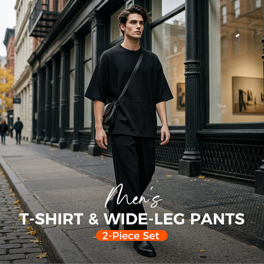 👕 50% DE RÉDUCTION! 🔥 Ensemble 2 Pièces pour Homme – T-Shirt & Pantalon à Jambes Larges, Look Décontracté, Tissu Léger & Parfait Pour Les Journées Chaudes ☀️