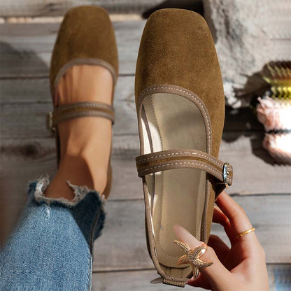 🥿 50% de Réduction 🌿 Ballerines Confortables en PU Aspect Daim avec Bride – Nouveau Style 2026 – Douces, flexibles & élégantes au quotidien ✨