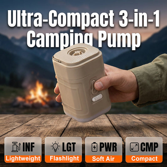 🔦 50% DE RÉDUCTION 🥳 Pompe à air électrique portable 3-en-1 avec lampe de poche – Rechargeable & multi-embouts – Gonfle pneus, ballons ou matelas – idéale pour voiture, camping ou urgence ⛺