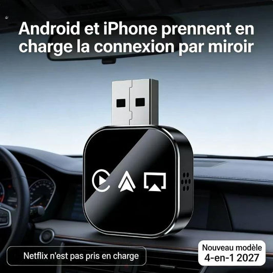 🚗 50% DE RÉDUCTION! 📱 Adaptateur CarPlay Sans Fil 4-en-1 – Plug & Play, compatible iPhone/Android & connexion stable – Transforme votre CarPlay filaire en sans fil instantanément 🔄