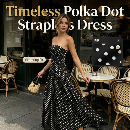 👗 50% DE RÉDUCTION 👑 Robe bustier à pois tendance pour femme – Élégante, légère & parfaite pour les soirées d’été ou les brunchs – style rétro-chic avec un maintien sans bretelles 🎀