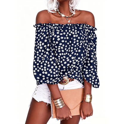 👚 50% DE RÉDUCTION 🌸 Top imprimé élégant à épaules dénudées pour femme – Tissu fluide, bande élastique & romantique – parfait pour les soirées d’été, les festivals ou un look bohème chic ✨