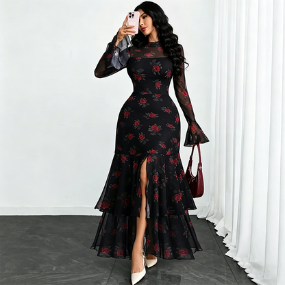 👗 50% DE RÉDUCTION 🌞 Robe maxi élégante à col montant & fente – Moulante, affinante & féminine – Idéale pour galas, mariages & occasions spéciales ✨