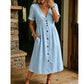 👗 50% DE RÉDUCTION ☀️ Robe d’été col V & boutons – Taille empire, poches latérales & tissu respirant – 4 coloris, tailles S-3XL – idéale pour le quotidien ou les rendez-vous ✨🌸