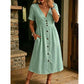 👗 50% DE RÉDUCTION ☀️ Robe d’été col V & boutons – Taille empire, poches latérales & tissu respirant – 4 coloris, tailles S-3XL – idéale pour le quotidien ou les rendez-vous ✨🌸