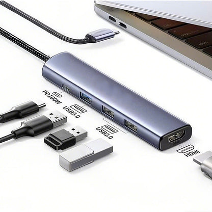 🔌 50% DE RÉDUCTION! 💻 Hub USB-C 5-en-1 portable – HDMI 4K, transfert haut débit & recharge 100W PD – Design aluminium fin & robuste pour le bureau ou les voyages ⚡