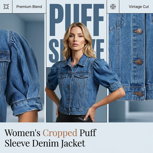 🧥 50% DE RÉDUCTION 🌞 Veste jean femme taille crop & manches gigot – Denim souple & coupe flatteuse – Style vintage moderne – parfaite pour la mi-saison ou les soirées d’été 👒