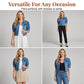 🧥 50% DE RÉDUCTION 🌞 Veste jean femme taille crop & manches gigot – Denim souple & coupe flatteuse – Style vintage moderne – parfaite pour la mi-saison ou les soirées d’été 👒
