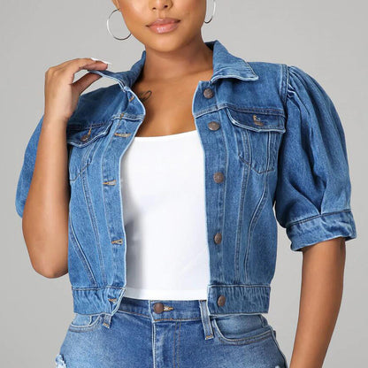 🧥 50% DE RÉDUCTION 🌞 Veste jean femme taille crop & manches gigot – Denim souple & coupe flatteuse – Style vintage moderne – parfaite pour la mi-saison ou les soirées d’été 👒