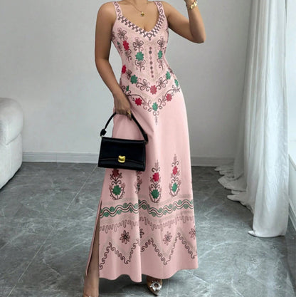 👗 50% DE RÉDUCTION 🌸 Robe sans manches col V à imprimé floral avec fente – Fluide, légère & parfaite pour les journées chaudes – élégante et décontractée ☀️