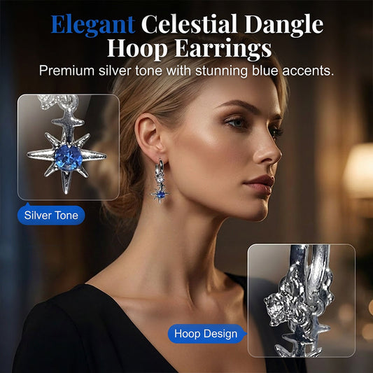 ✨ 50% DE RÉDUCTION 🌙 Boucles d'oreilles créoles célestes pendantes – Ton argent – Lune & étoiles, fines & élégantes – Parfaites pour un look bohème ou quotidien 💫