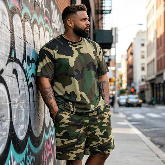 🎽 50% DE RÉDUCTION 🔥 Set sport homme imprimé militaire – T-shirt & short coordonnés – Confortable, respirant & style urbain – parfait pour le sport, les loisirs ou les journées chaudes 🌿