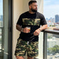 🎽 50% DE RÉDUCTION 🔥 Set sport homme imprimé militaire – T-shirt & short coordonnés – Confortable, respirant & style urbain – parfait pour le sport, les loisirs ou les journées chaudes 🌿