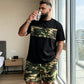 🎽 50% DE RÉDUCTION 🔥 Set sport homme imprimé militaire – T-shirt & short coordonnés – Confortable, respirant & style urbain – parfait pour le sport, les loisirs ou les journées chaudes 🌿