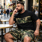 🎽 50% DE RÉDUCTION 🔥 Set sport homme imprimé militaire – T-shirt & short coordonnés – Confortable, respirant & style urbain – parfait pour le sport, les loisirs ou les journées chaudes 🌿