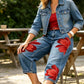 👖 50% DE RÉDUCTION 🌸 Jean large femme brodé fleuri – Artisanal, moderne & confortable – Tendance, doux & parfait pour un look printanier ou estival – avec une touche artisanale 🌼