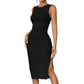 👗 50% DE RÉDUCTION 💋 Robe débardeur midi moulante froncée pour femme – Stretch gainant, décolleté plongeant & taille marquée – parfaite pour une soirée ou un rendez-vous 🔥