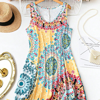 👗 60% DE RÉDUCTION 🌺 Robe imprimée sans manches – Coton léger & tombé fluide – Parfaite pour l’été, la plage ou un look décontracté – légère et confortable ✨🌸